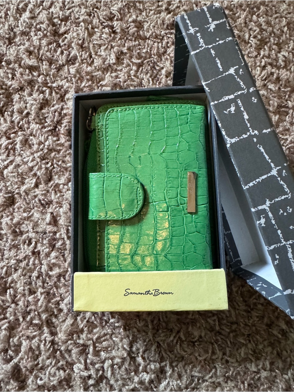 Samantha Brown Green Croc-Embossed Zip Wallet